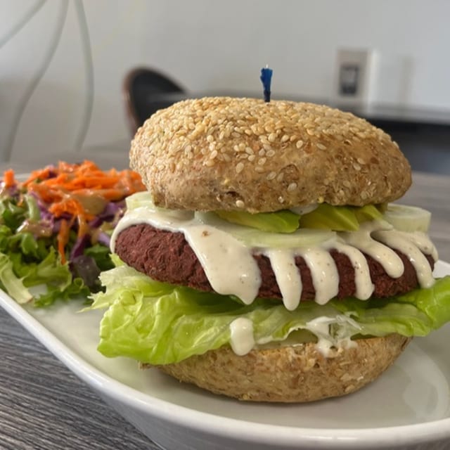 Lentil & Beet Burger.