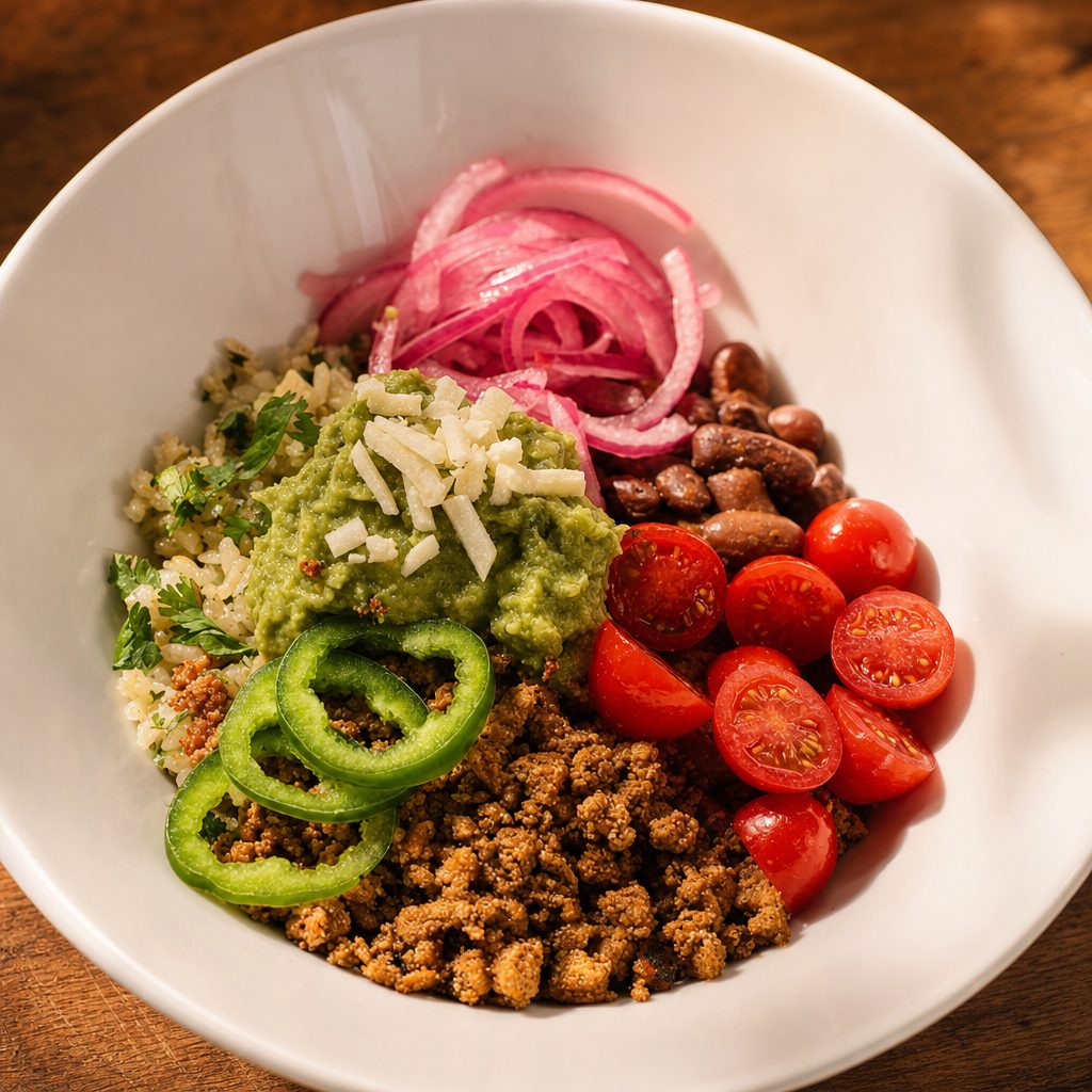Tofu Beef Mexican Bowl.