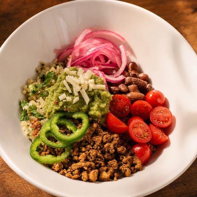 Tofu Beef Mexican Bowl.